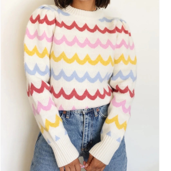 💕 EUC Greylin Brand Janey Ivory Wave Retro Look Fitted Sweater, Ladie's, Small - Picture 2 of 15